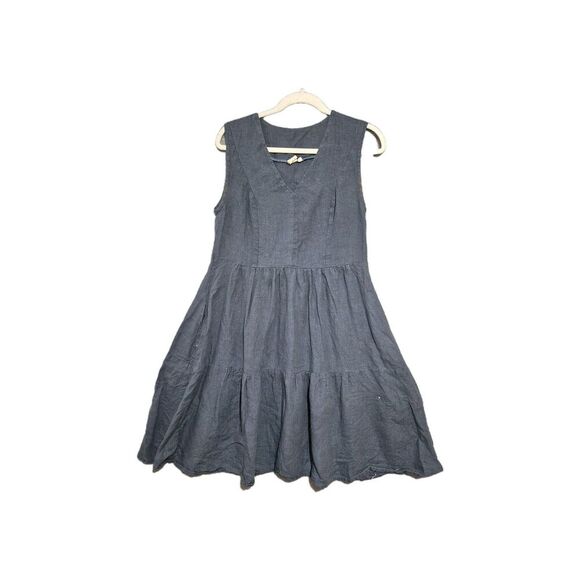 The Maybe Collection Women's Blue Sleeveless V Neck 100% Linen Dress Small - Picture 1 of 9